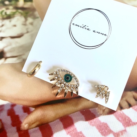 Earring Set Evil Eye Huggies Gold Crystal Baubles - Picture 2 of 5